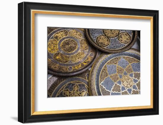 Copper trays, Khan el-Khalili bazaar (Souk), Cairo, Egypt-Jon Arnold-Framed Photographic Print