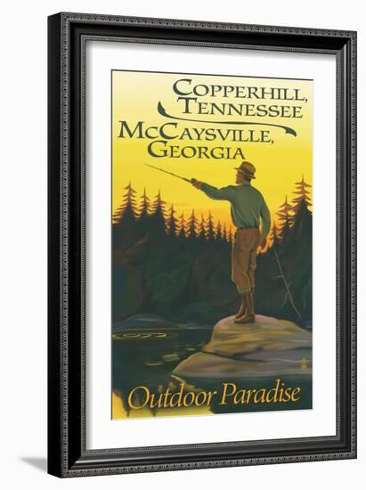 Copperhill, TN and McCaysville, GA - Fisherman Scene-Lantern Press-Framed Art Print