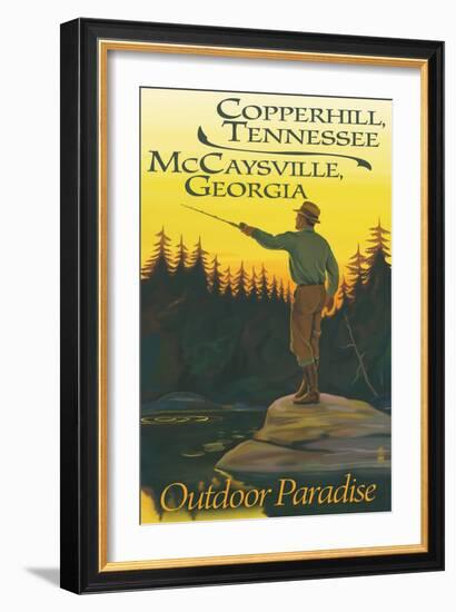 Copperhill, TN and McCaysville, GA - Fisherman Scene-Lantern Press-Framed Art Print