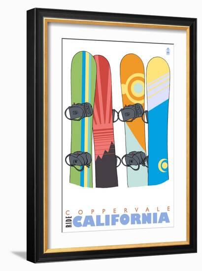 Coppervale, California, Snowboards in the Snow-Lantern Press-Framed Art Print