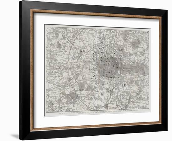 Copy of Map Showing the Toll-Gates and Principal Bars Within Six Miles of Charing-Cross-John Dower-Framed Giclee Print