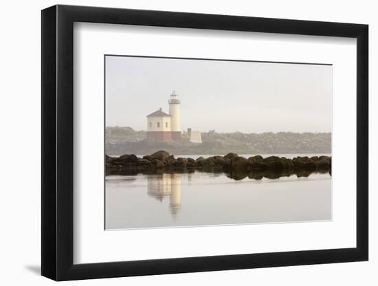 Coquille River Lighthouse in Morning Fog in Bandon, Oregon, USA-Chuck Haney-Framed Photographic Print