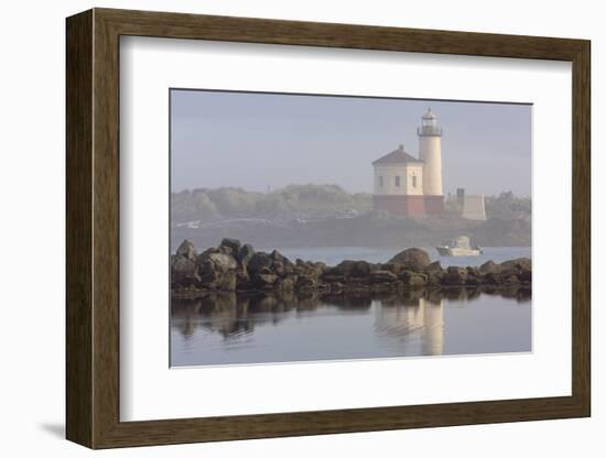 Coquille River Lighthouse in Morning Fog in Bandon, Oregon, USA-Chuck Haney-Framed Photographic Print