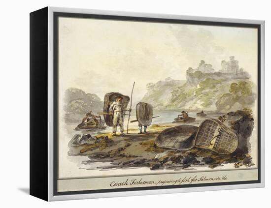 Coracle Fishermen- Preparing to Fish for Salmon (W/C on Paper)-Julius Caesar Ibbetson-Framed Premier Image Canvas