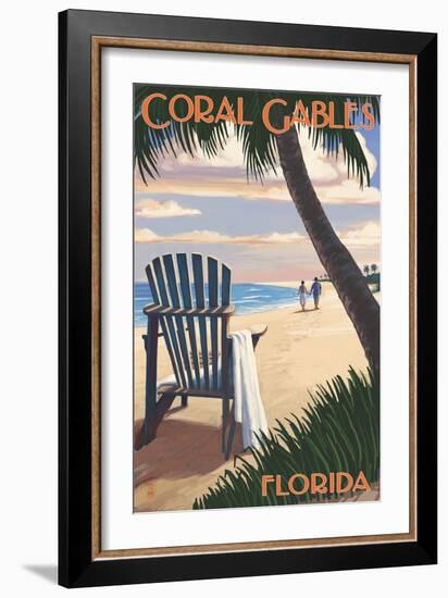 Coral Gables, Florida - Adirondack Chair on the Beach-Lantern Press-Framed Art Print