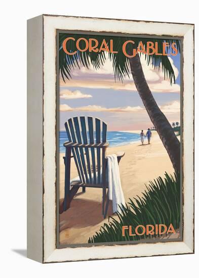 Coral Gables, Florida - Adirondack Chair on the Beach-Lantern Press-Framed Stretched Canvas