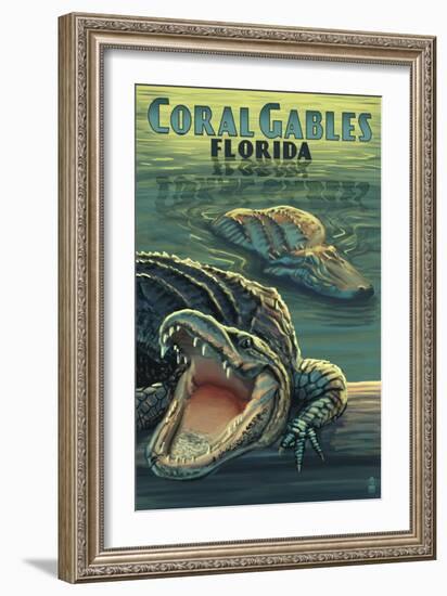 Coral Gables, Florida - Alligators-Lantern Press-Framed Art Print