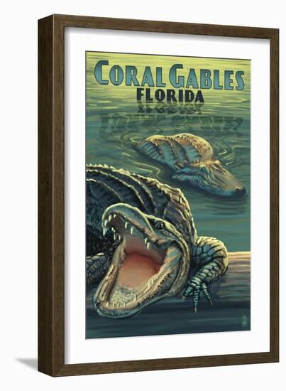 Coral Gables, Florida - Alligators-Lantern Press-Framed Art Print