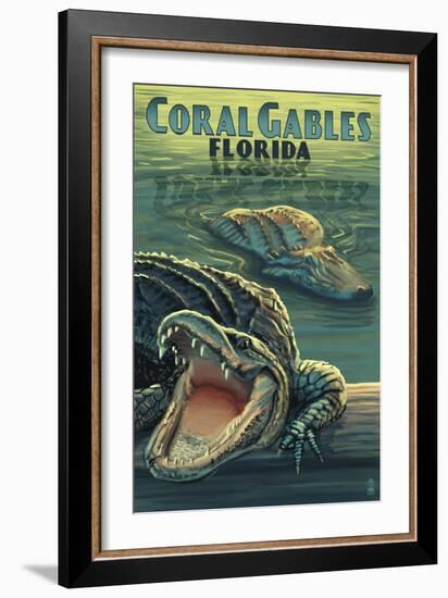 Coral Gables, Florida - Alligators-Lantern Press-Framed Art Print