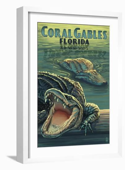 Coral Gables, Florida - Alligators-Lantern Press-Framed Art Print