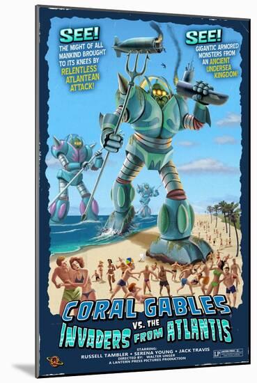 Coral Gables, Florida - Coral Gables vs. Atlantean Invaders-Lantern Press-Mounted Art Print