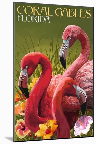Coral Gables, Florida - Flamingos-Lantern Press-Mounted Art Print