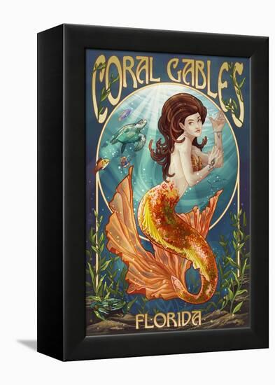 Coral Gables, Florida - Mermaid-Lantern Press-Framed Stretched Canvas
