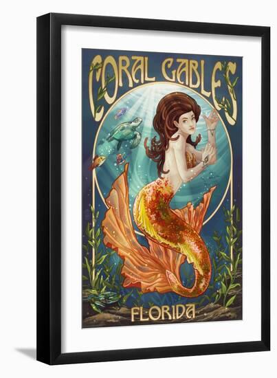 Coral Gables, Florida - Mermaid-Lantern Press-Framed Art Print