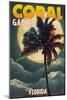 Coral Gables, Florida - Palms and Moon-Lantern Press-Mounted Art Print