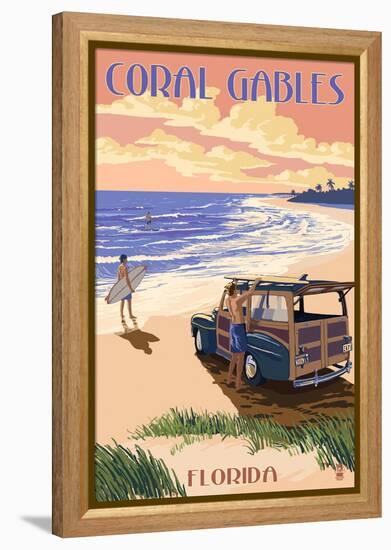 Coral Gables, Florida - Woody on the Beach-Lantern Press-Framed Stretched Canvas