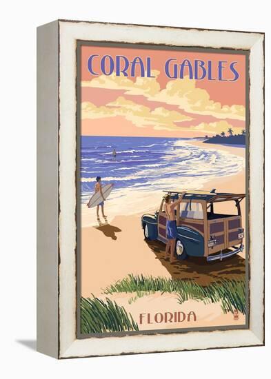 Coral Gables, Florida - Woody on the Beach-Lantern Press-Framed Stretched Canvas