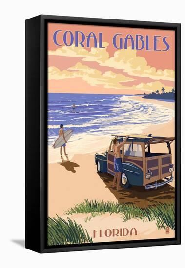 Coral Gables, Florida - Woody on the Beach-Lantern Press-Framed Stretched Canvas