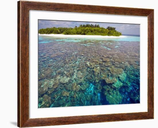 Coral Plates, Lagoon and Tropical Island, Maldives, Indian Ocean, Asia-Sakis Papadopoulos-Framed Photographic Print