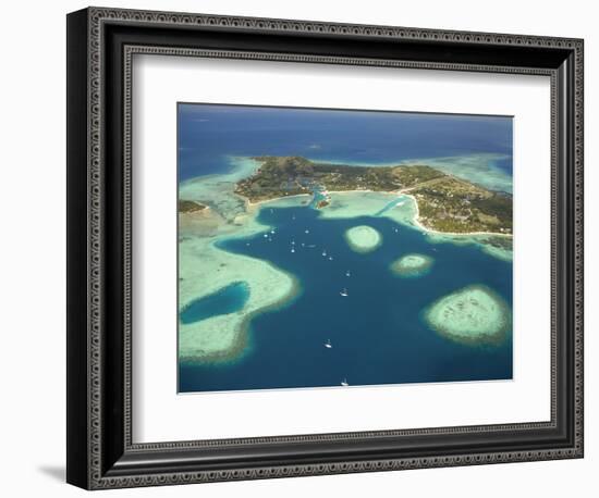 Coral Reef and Malolo Lailai Island, Mamanuca Islands, Fiji-David Wall-Framed Photographic Print