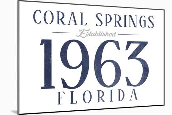 Coral Springs, Florida - Established Date (Blue)-Lantern Press-Mounted Art Print