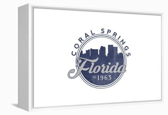 Coral Springs, Florida - Skyline Seal (Blue)-Lantern Press-Framed Stretched Canvas