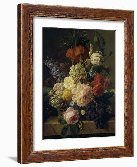 Corbeille de fleurs et grappe de raisin; dit aussi Fleurs et fruits-Jan Frans van Dael-Framed Giclee Print