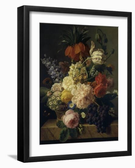 Corbeille de fleurs et grappe de raisin; dit aussi Fleurs et fruits-Jan Frans van Dael-Framed Giclee Print
