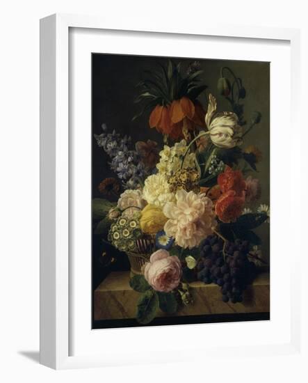 Corbeille de fleurs et grappe de raisin; dit aussi Fleurs et fruits-Jan Frans van Dael-Framed Giclee Print