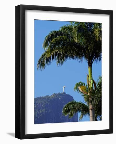 Corcovado and Christ statue viewed through the palm trees of the Botanical Garden, Zona Sul, Rio de-Karol Kozlowski-Framed Photographic Print