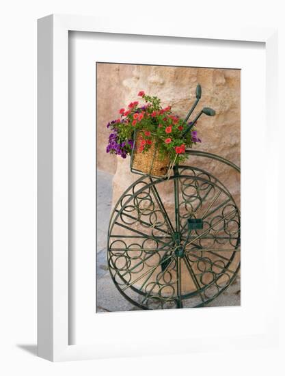 Cordoba, Spain. Bicycle planter in front of old stone building-Julien McRoberts-Framed Photographic Print