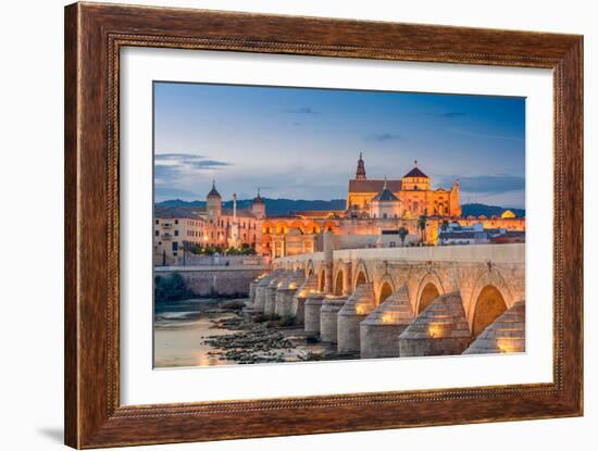 Cordoba, Spain View of the Roman Bridge and Mosque-Cathedral on the Guadalquivir River-Sean Pavone-Framed Photographic Print