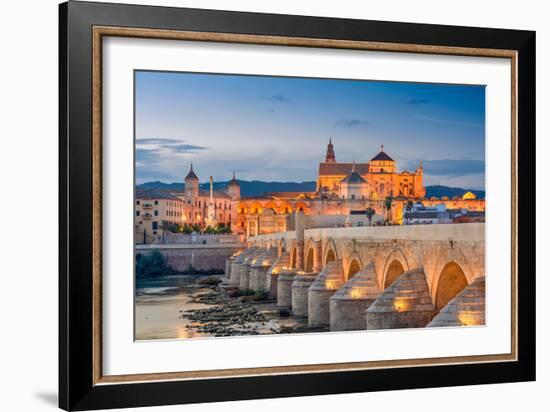 Cordoba, Spain View of the Roman Bridge and Mosque-Cathedral on the Guadalquivir River-Sean Pavone-Framed Photographic Print