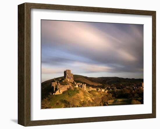 Corfe Castle and Corfe Village, Late Evening Light, Dorset, Uk. November 2008-Ross Hoddinott-Framed Photographic Print