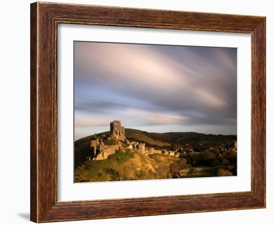 Corfe Castle and Corfe Village, Late Evening Light, Dorset, Uk. November 2008-Ross Hoddinott-Framed Photographic Print