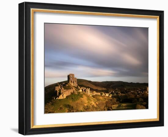 Corfe Castle and Corfe Village, Late Evening Light, Dorset, Uk. November 2008-Ross Hoddinott-Framed Photographic Print