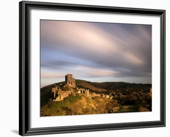 Corfe Castle and Corfe Village, Late Evening Light, Dorset, Uk. November 2008-Ross Hoddinott-Framed Photographic Print