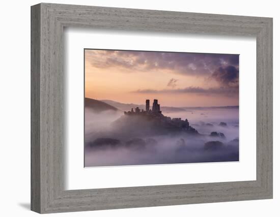 Corfe Castle, early morning mist, Corfe Castle, Dorset, UK-Ross Hoddinott-Framed Photographic Print