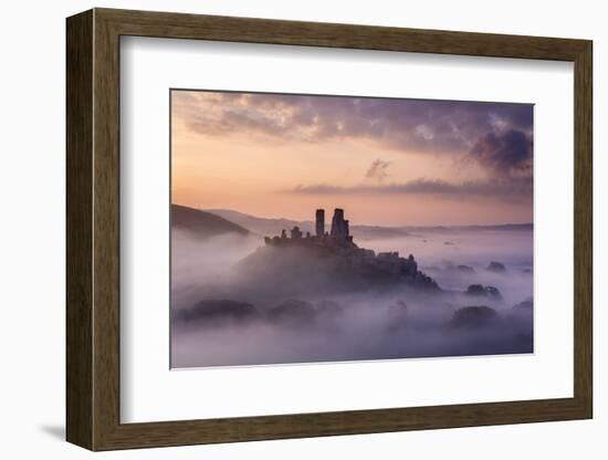 Corfe Castle, early morning mist, Corfe Castle, Dorset, UK-Ross Hoddinott-Framed Photographic Print