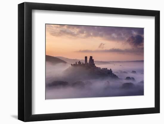 Corfe Castle, early morning mist, Corfe Castle, Dorset, UK-Ross Hoddinott-Framed Photographic Print