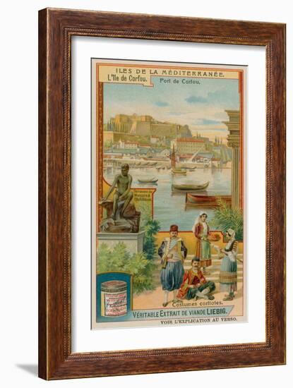 Corfu: the Statue of Achilles and Traditional Dress-null-Framed Premium Giclee Print