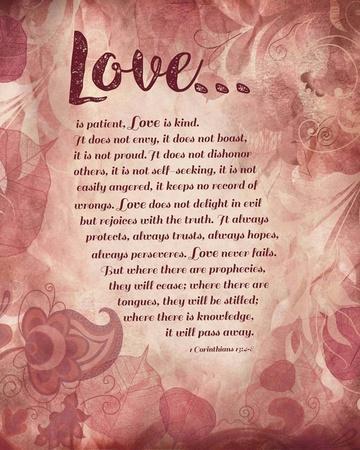 Corinthians 13 4 8 Love Is Patient Pink Floral Art Print Inspire Me Art Com