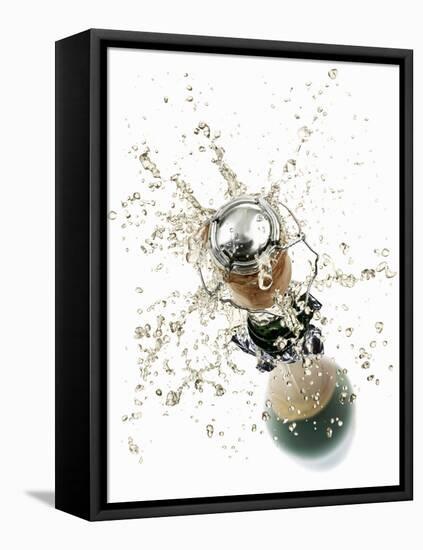 Cork Flying Out of a Sparkling Wine Bottle-Kröger & Gross-Framed Premier Image Canvas