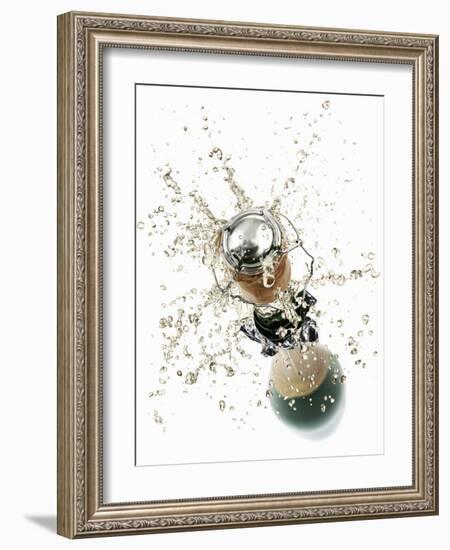 Cork Flying Out of a Sparkling Wine Bottle-Kröger & Gross-Framed Photographic Print