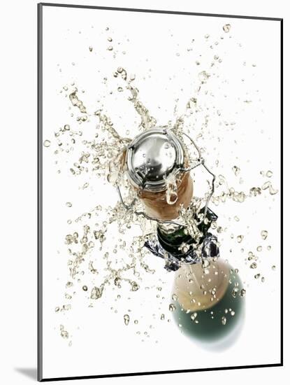 Cork Flying Out of a Sparkling Wine Bottle-Kröger & Gross-Mounted Photographic Print
