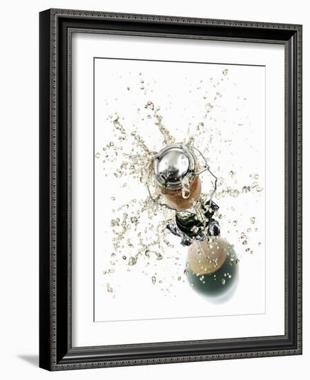 Cork Flying Out of a Sparkling Wine Bottle-Kröger & Gross-Framed Photographic Print