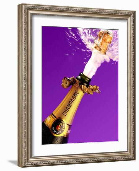 Cork Flying out of Champagne Bottle-null-Framed Photographic Print