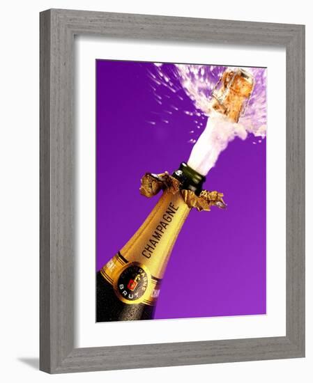 Cork Flying out of Champagne Bottle-null-Framed Photographic Print