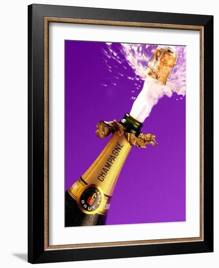 Cork Flying out of Champagne Bottle-null-Framed Photographic Print