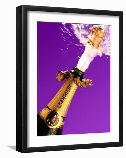 Cork Flying out of Champagne Bottle-null-Framed Photographic Print